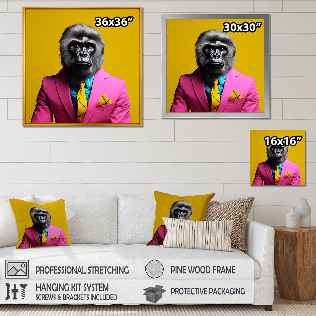 Yellow pink Gorilla in suit - Gorilla Bedroom Wall Art