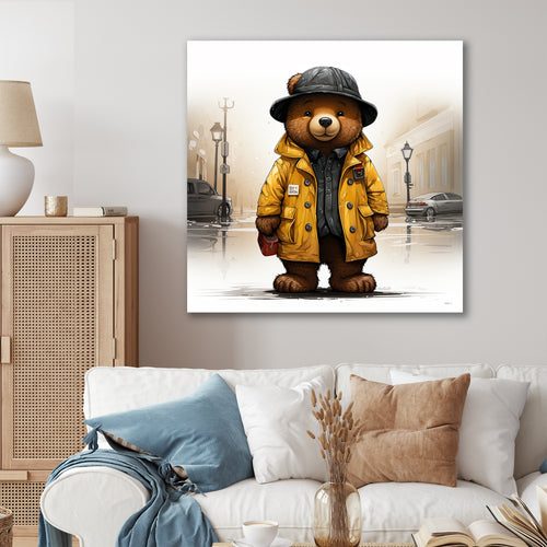 Yellow nursery teddy bear adventures - Nursery Teddy Bear Wall Art Prints