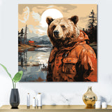 Orange Bear detective countryside - Bear Wall Art Prints