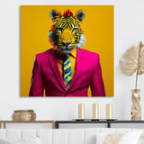 Pink suited up tiger - Tiger Fashion Framed Canvas Art