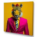 Pink suited up tiger - Tiger Fashion Framed Canvas Art