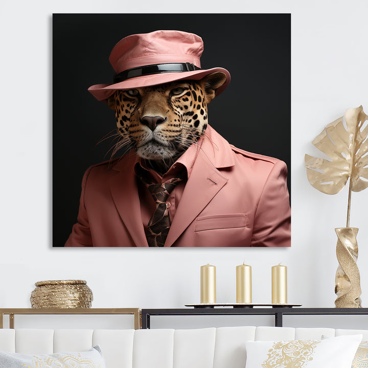 Pink suited up cheetah - Cheetah Fashion Home Decor Art