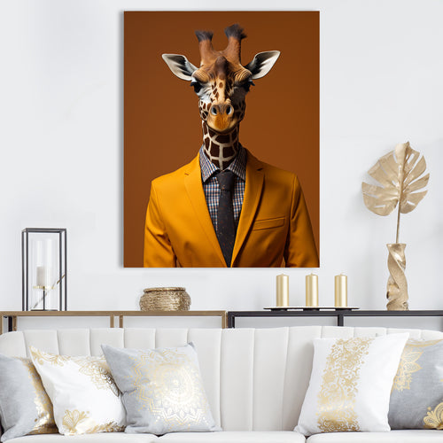 Yellow and brown suited up giraffe - Giraffe Fashion Living Room Wall Art