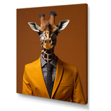 Yellow and brown suited up giraffe - Giraffe Fashion Living Room Wall Art