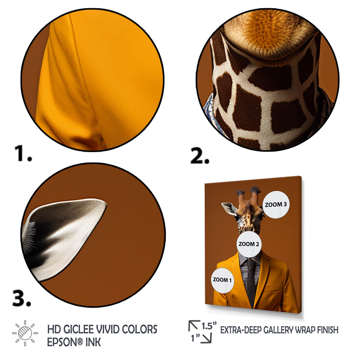 Yellow and brown suited up giraffe - Giraffe Fashion Living Room Wall Art