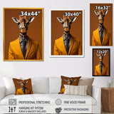 Yellow and brown suited up giraffe - Giraffe Fashion Living Room Wall Art
