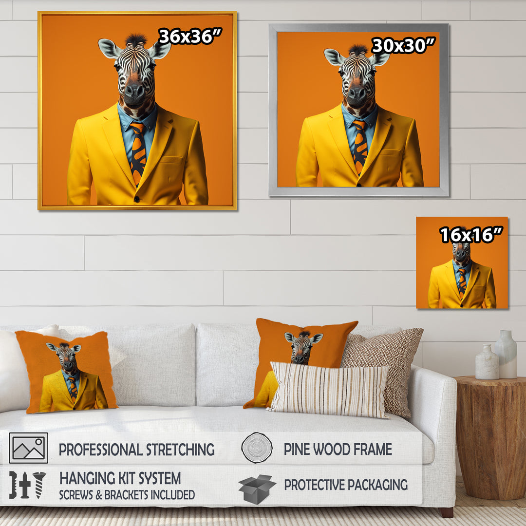 Yellow and orange suited up zebra - Zebra Fashion Bedroom Wall Art