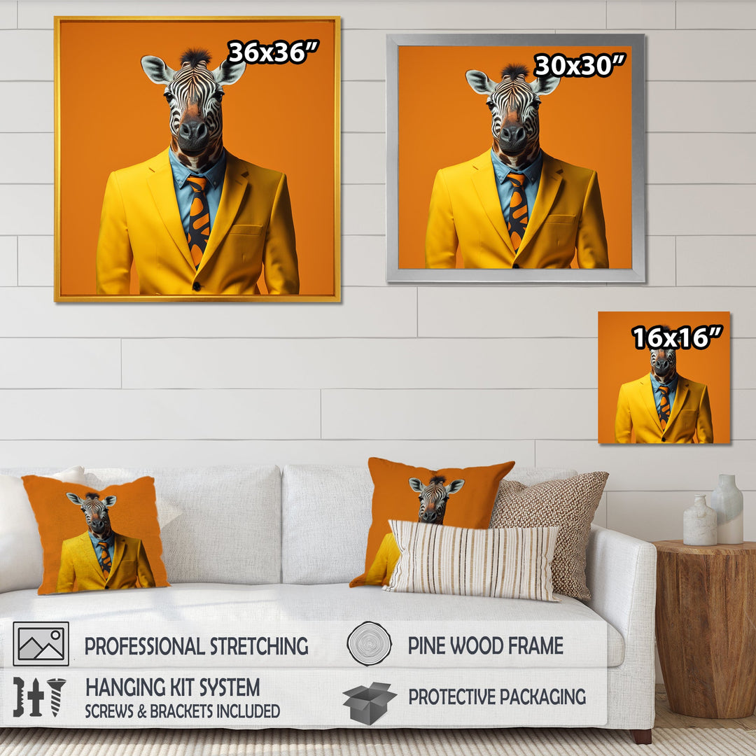 Yellow and orange suited up zebra - Zebra Fashion Bedroom Wall Art