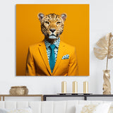 Yellow and blue suited up cheetah - Zebra Fashion Canvas Wall Art