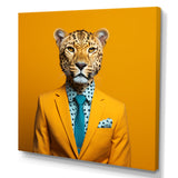 Yellow and blue suited up cheetah - Zebra Fashion Canvas Wall Art