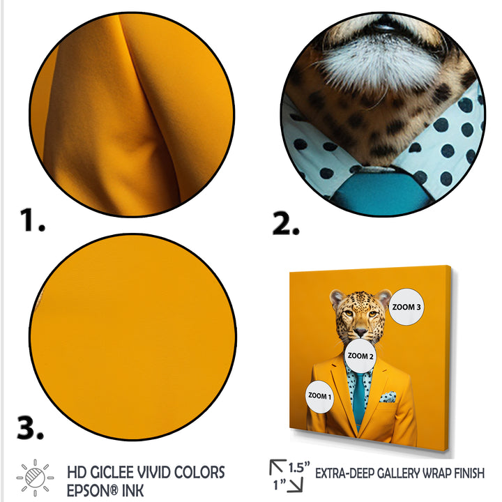 Yellow and blue suited up cheetah - Zebra Fashion Canvas Wall Art