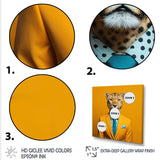 Yellow and blue suited up cheetah - Zebra Fashion Canvas Wall Art
