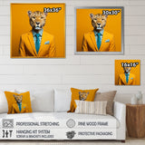 Yellow and blue suited up cheetah - Zebra Fashion Canvas Wall Art