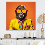 Yellow and orange suited up Monkey - Monkey Fashion Canvas Wall Art