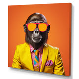 Yellow and orange suited up Monkey - Monkey Fashion Canvas Wall Art
