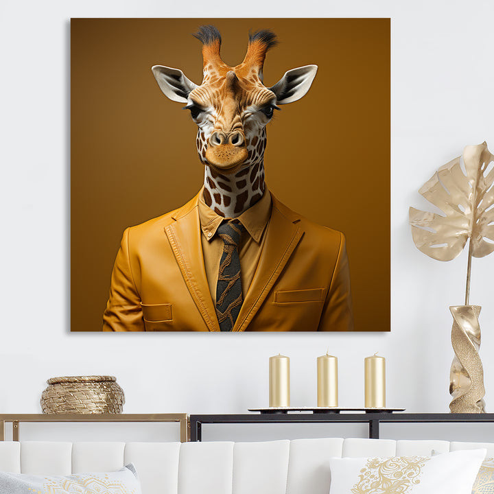 Yellow and brown suited up fashion giraffe - Giraffe Fashion Wall Decor