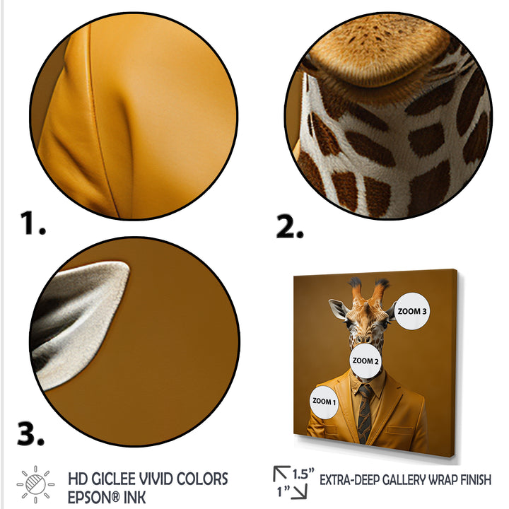 Yellow and brown suited up fashion giraffe - Giraffe Fashion Wall Decor