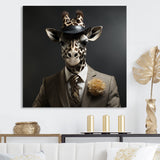 Grey and black suited up fashion giraffe - Giraffe Fashion Wall Art Prints