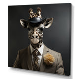 Grey and black suited up fashion giraffe - Giraffe Fashion Wall Art Prints