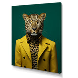 Yellow and green suited up cheetah - Tiger Fashion Large Canvas Wall Art