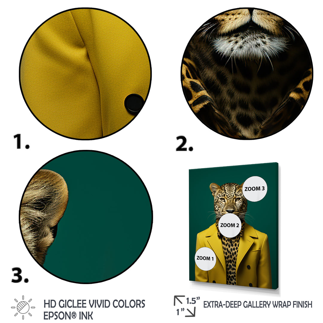 Yellow and green suited up cheetah - Tiger Fashion Large Canvas Wall Art