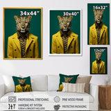 Yellow and green suited up cheetah - Tiger Fashion Large Canvas Wall Art