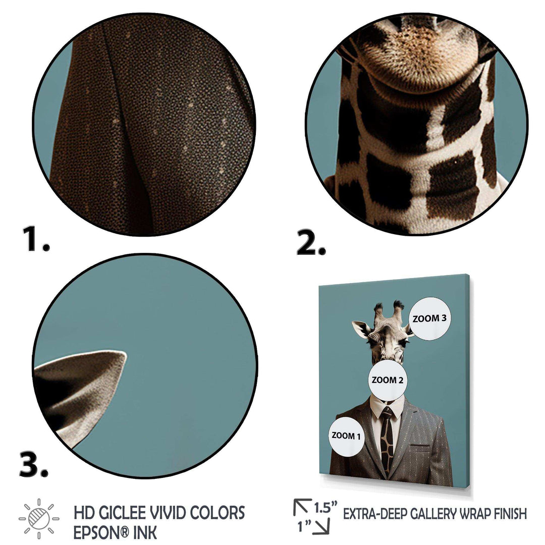 Grey Giraffe fashion suit  II - Animals Canvas Wall Art