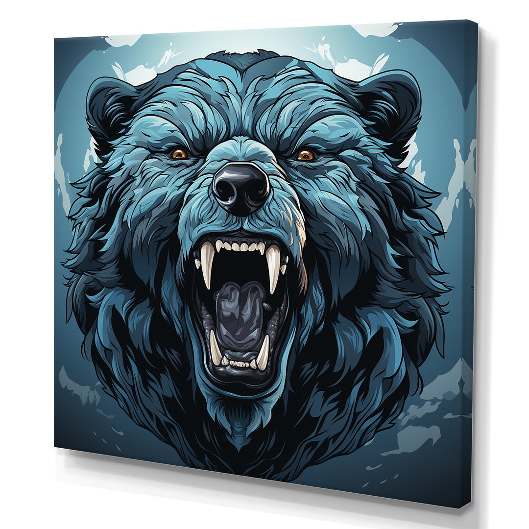 Blue Roaring bear portrait - Bear Living Room Wall Art