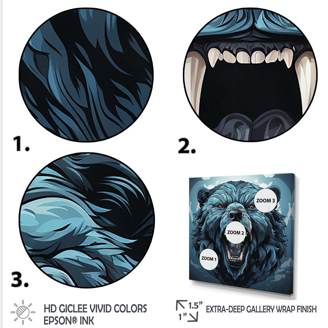Blue Roaring bear portrait - Bear Living Room Wall Art