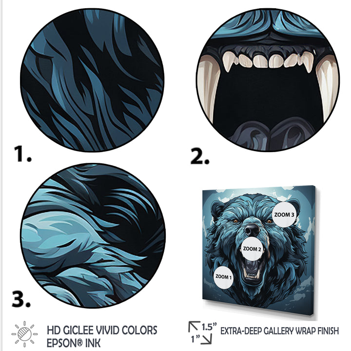 Blue Roaring bear portrait - Bear Living Room Wall Art
