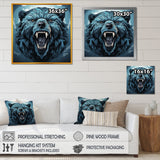 Blue Roaring bear portrait - Bear Living Room Wall Art
