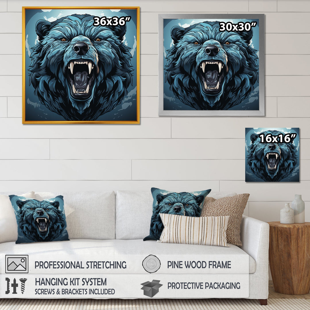 Blue Roaring bear portrait - Bear Living Room Wall Art