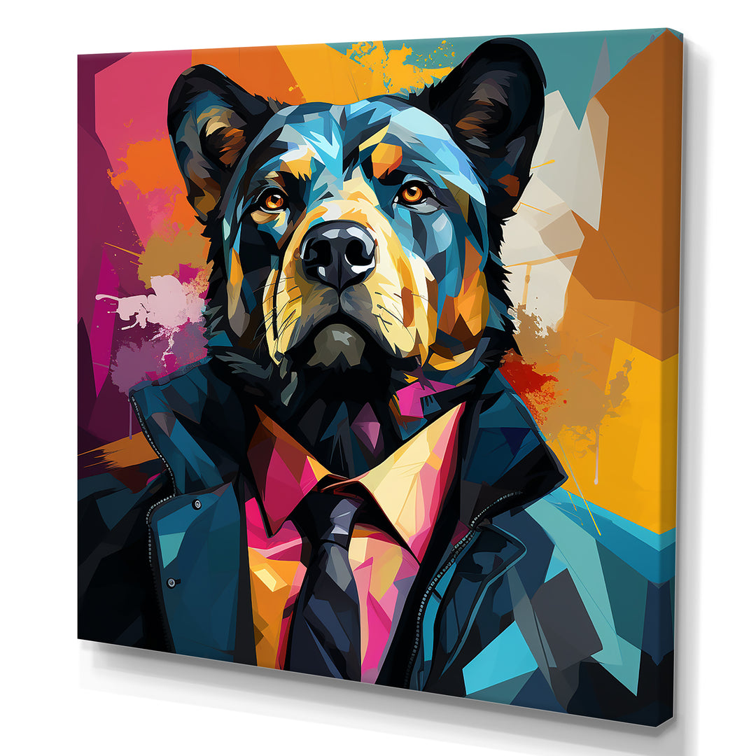 Suit up bear portrait - Bear Canvas Wall Art
