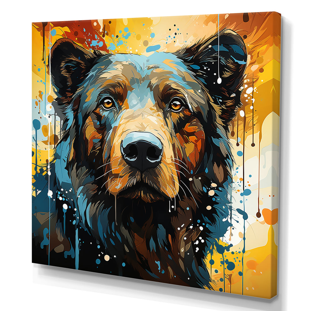 Blue and yellow bear portrait - Bear Wall Decor