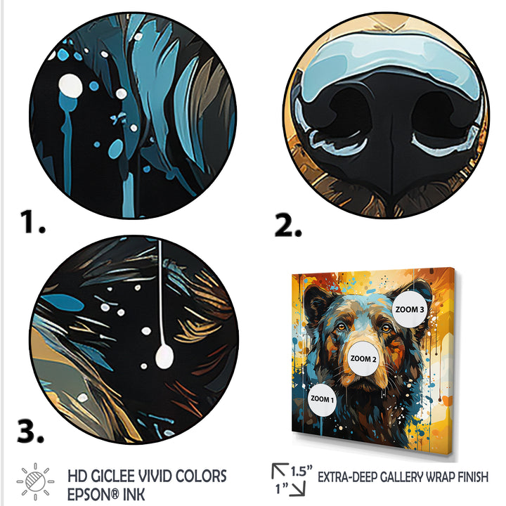 Blue and yellow bear portrait - Bear Wall Decor