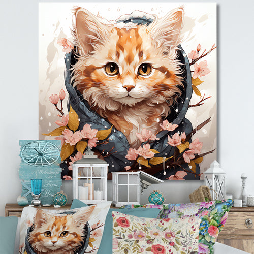 Adorable Cat in springtime flowers - Cat Home Decor Art