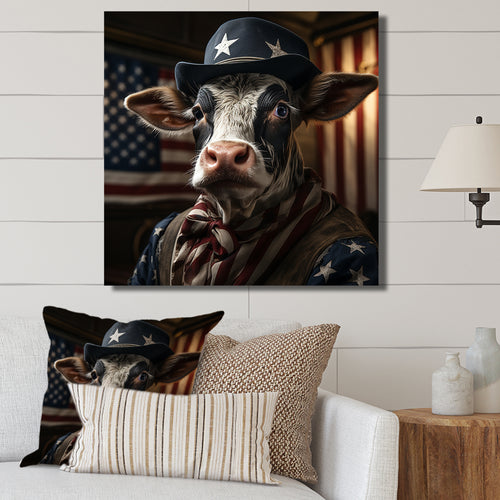 Patriotic Cow USA portrait - Cow Bedroom Wall Art