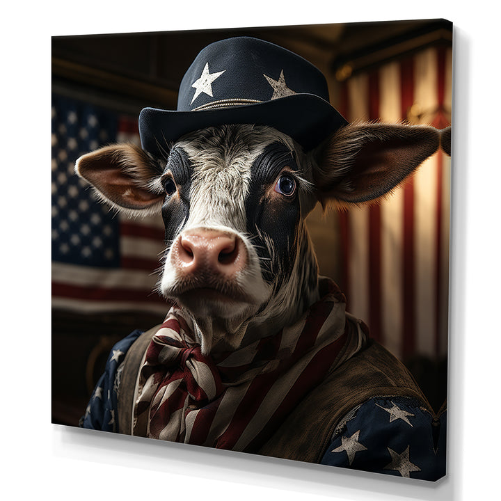 Patriotic Cow USA portrait - Cow Bedroom Wall Art