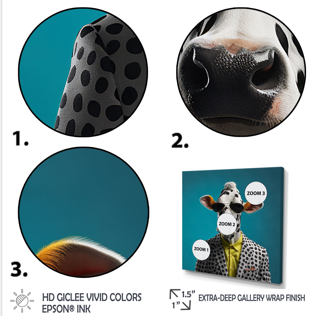 Sunglass suited cow fashion - Cow Canvas Wall Art