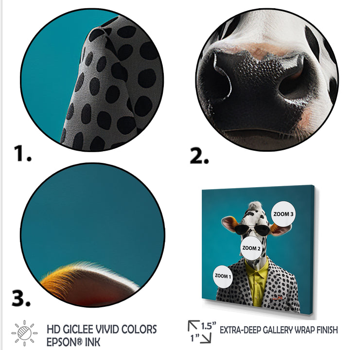 Sunglass suited cow fashion - Cow Canvas Wall Art