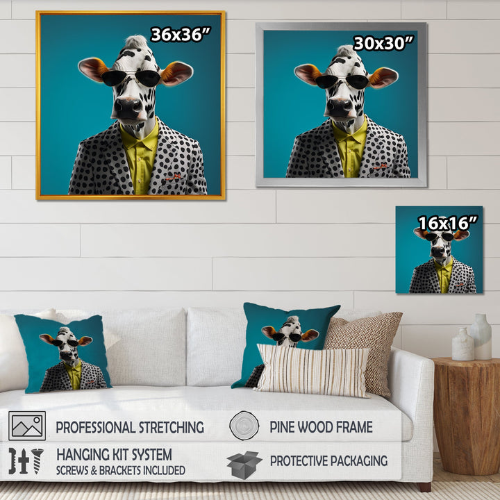 Sunglass suited cow fashion - Cow Canvas Wall Art