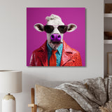 Purple sunglass suited cow fashion - Cow Canvas Wall Art