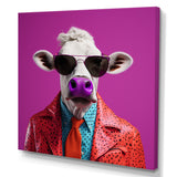 Purple sunglass suited cow fashion - Cow Canvas Wall Art