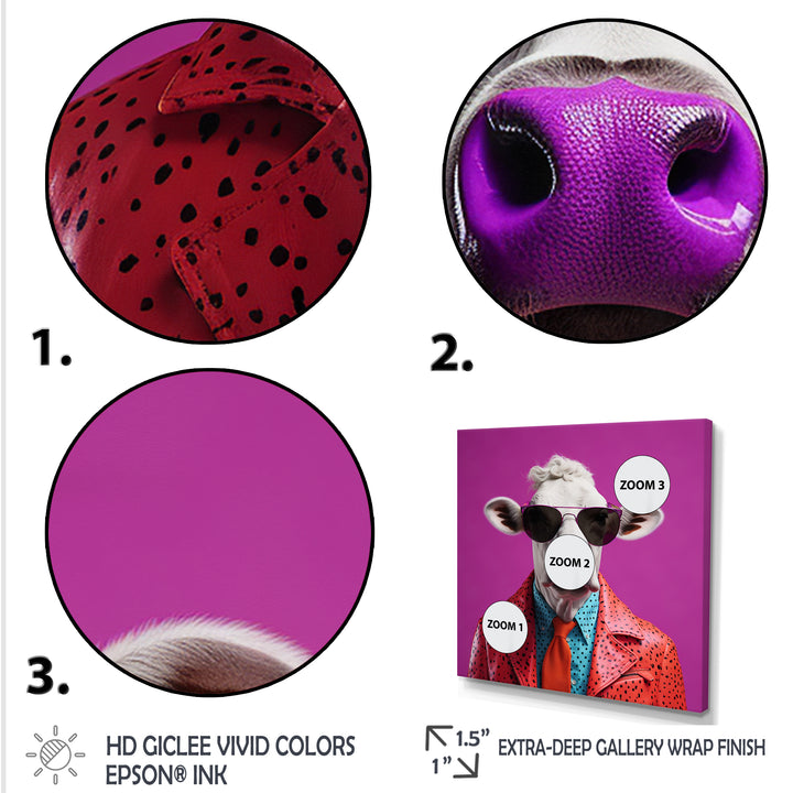 Purple sunglass suited cow fashion - Cow Canvas Wall Art