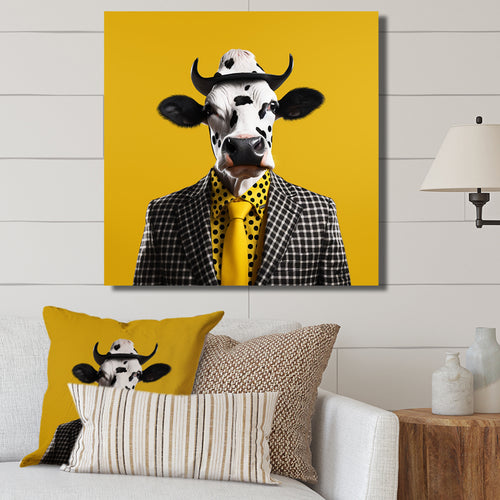 Yellow sunglass suited cow fashion - Cow Wall Decor