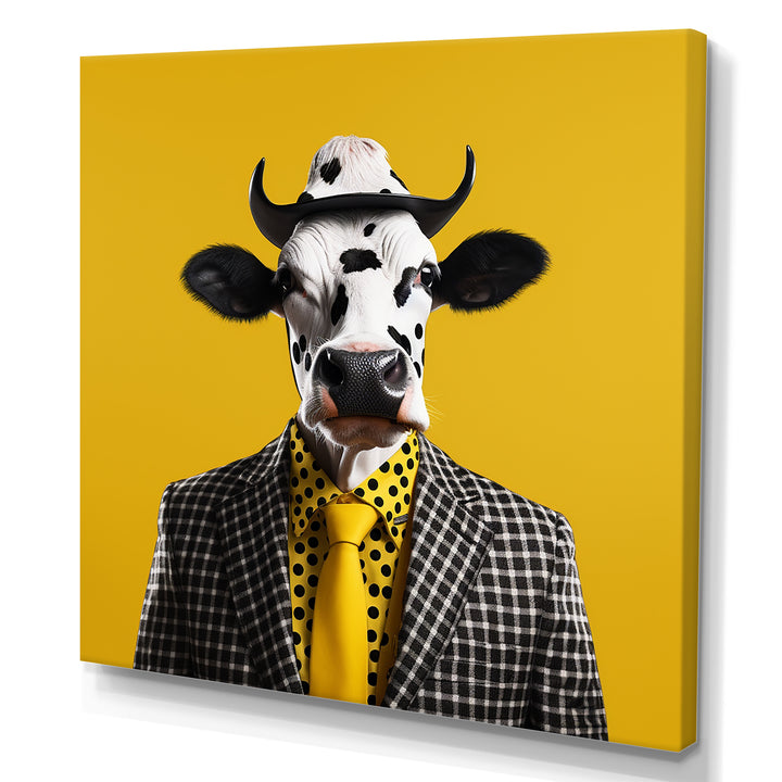 Yellow sunglass suited cow fashion - Cow Wall Decor