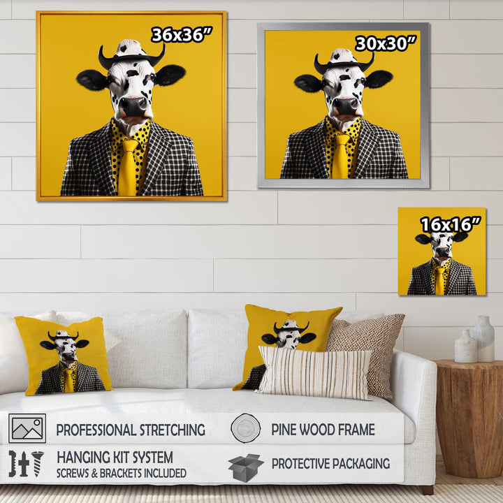 Yellow sunglass suited cow fashion - Cow Wall Decor