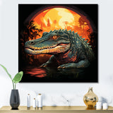 Orange and green Crocodile sunset - Crocodile Framed Canvas Art