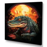 Orange and green Crocodile sunset - Crocodile Framed Canvas Art