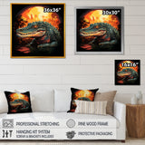 Orange and green Crocodile sunset - Crocodile Framed Canvas Art